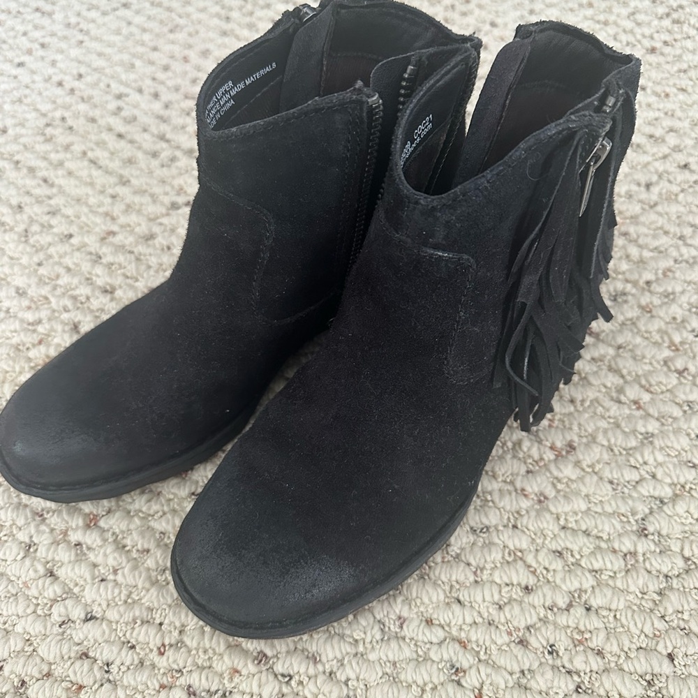 Born Black Suede Fringe Ankle Boots 0159